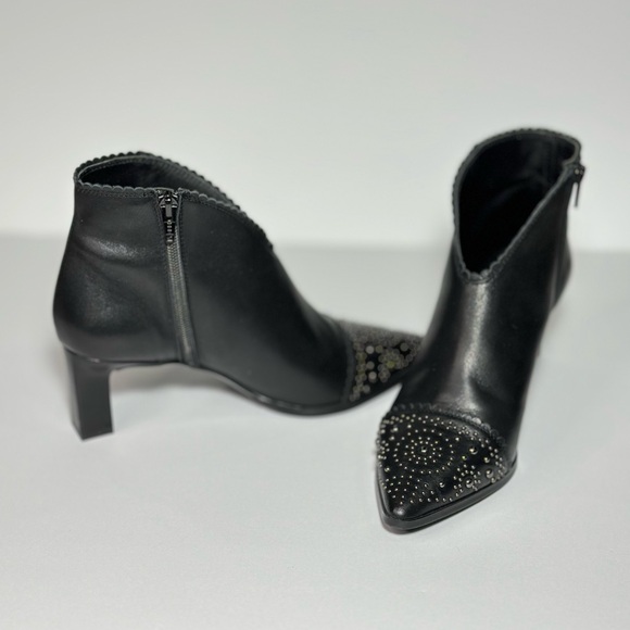 Javiera Booties Boots 2201 Studs Leather Ankle Boots Pointy Toe Heel Zip Spain - Picture 14 of 16